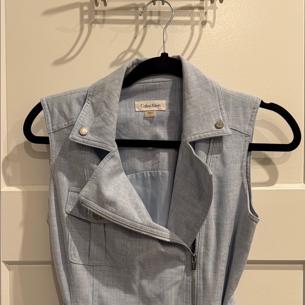 Calvin Klein Sky Blue Moto Wrap Mini Dress - Picture 9 of 10